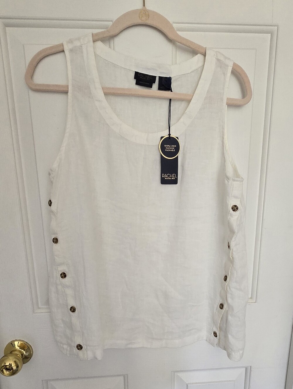 Rachel Roy White Sleeveless Linen Tank with Side Button Details NWT